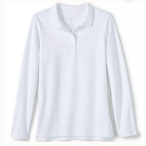 NWOT 6 Lands End School Uniform Long Sleeve Interlock Polos White Size Small 7/8